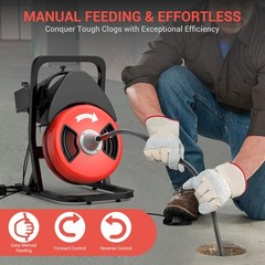 50FT x 1/2In Heavy Duty Drain Cleaner Machine Portable Auger Sewer Snake 250W