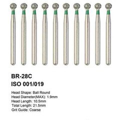 10 Pc Dental FG Long Round Ball High Speed Bur Coarse Grit Diamond Burs BR-28C ﻿