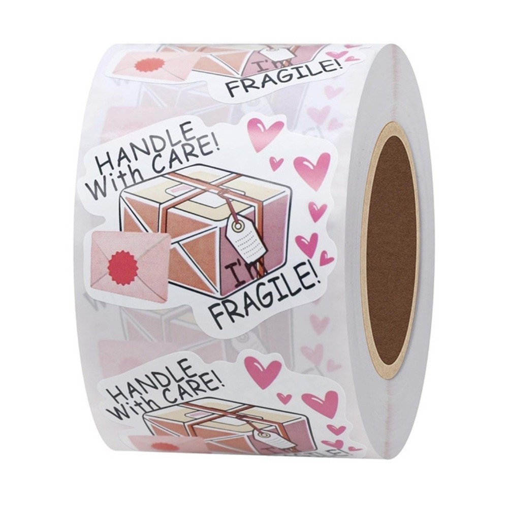20 Count 2inx1.5in Pink Heart Handle With Care Stickers