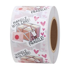 20 Count 2inx1.5in Pink Heart Handle With Care Stickers