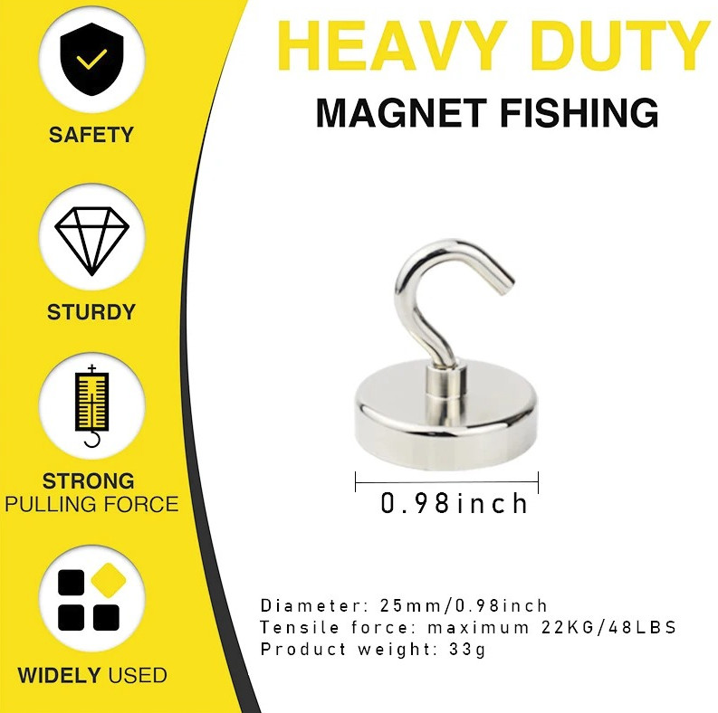 1pc N52 Neodymium Magnet Hook: Super Strong Fishing Salvage Round D42mm – NEW