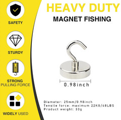 1pc N52 Neodymium Magnet Hook: Super Strong Fishing Salvage Round D42mm – NEW