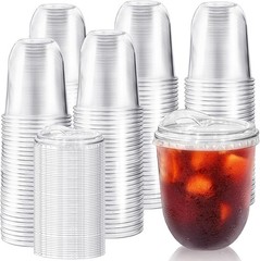 50-Pack 16oz Clear PET Cups w/Strawless Lids for Iced Coffee & Cold Drinks
