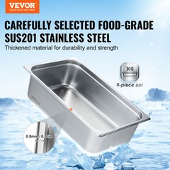 VEVOR 6 Pack Full Size Hotel Pans Steam Table Pan Stainless Steel 6″ Deep