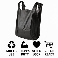 1/6 Black HDPE Plastic T-Shirt Bags 11.5×6.25×21″ Heavy-Duty .87mil Bulk