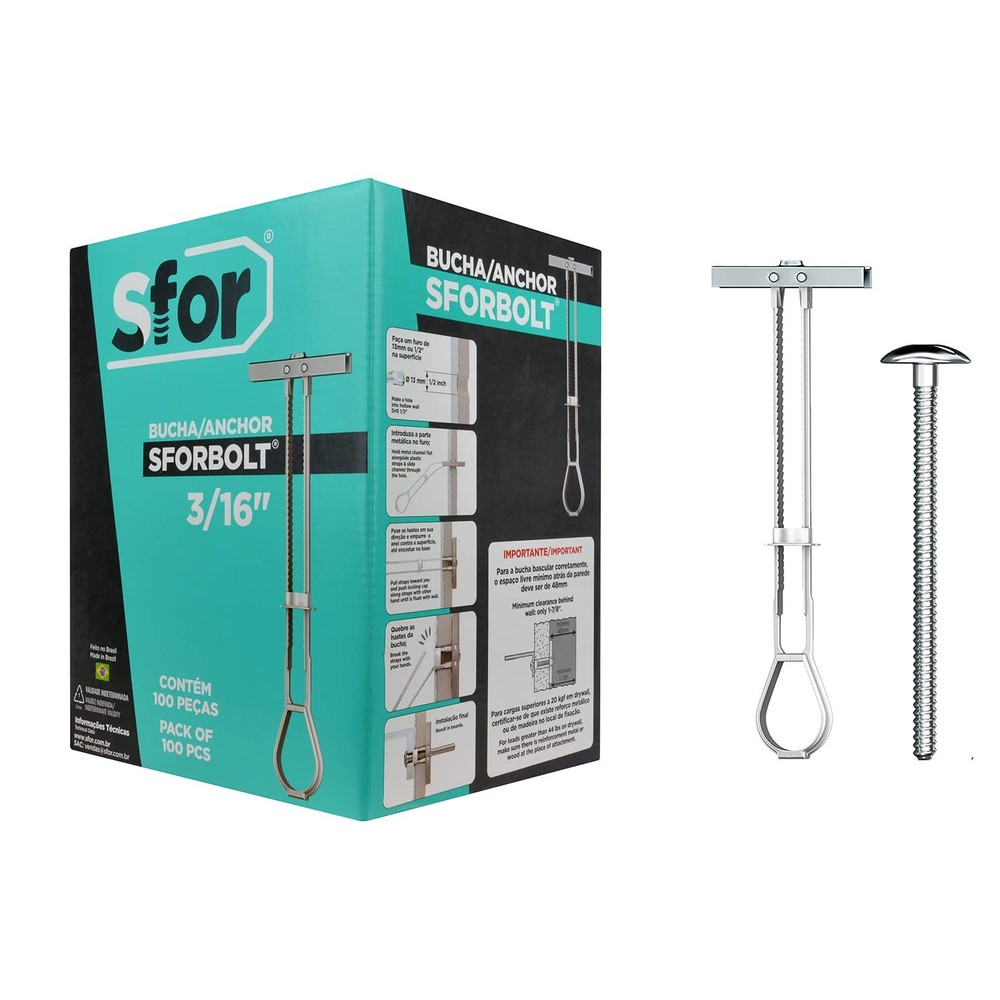 (Pack of 200) – 100 Anchors + 100 Bolts – – 3/16″ Heavy-Duty Drywall Anchors …
