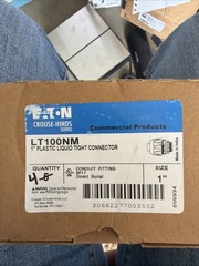 (4) Eaton Crouse Hinds 1″ Straight Plastic Liquid tight Connectors LT100NM A40