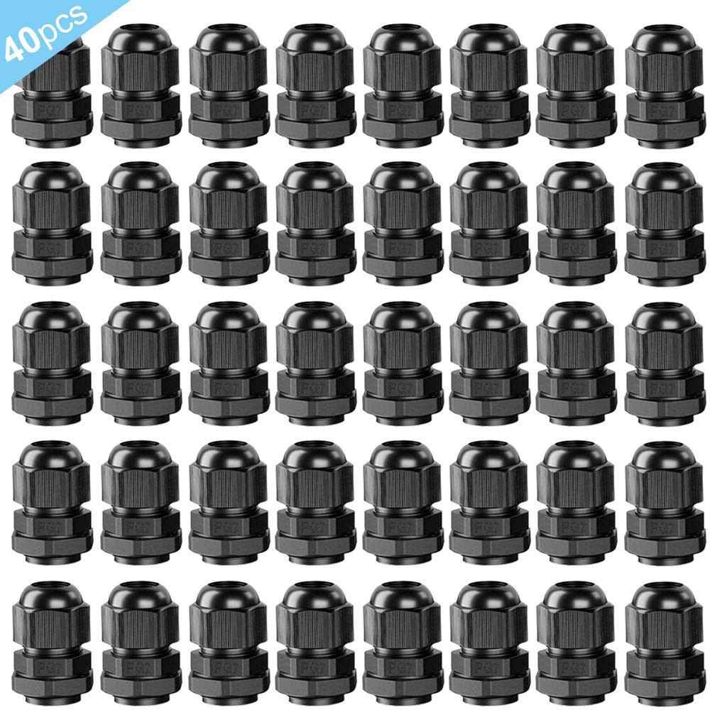 FULARR 40Pcs Premium Nylon PG7 Cable Gland, 3～6.5mm Adjustable IP68 Waterproo…