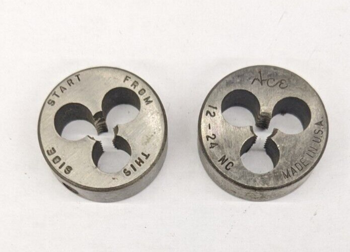 2 Ace 12-24 NC Round Dies 1″ OD Solid Die CS Carbon Steel USA