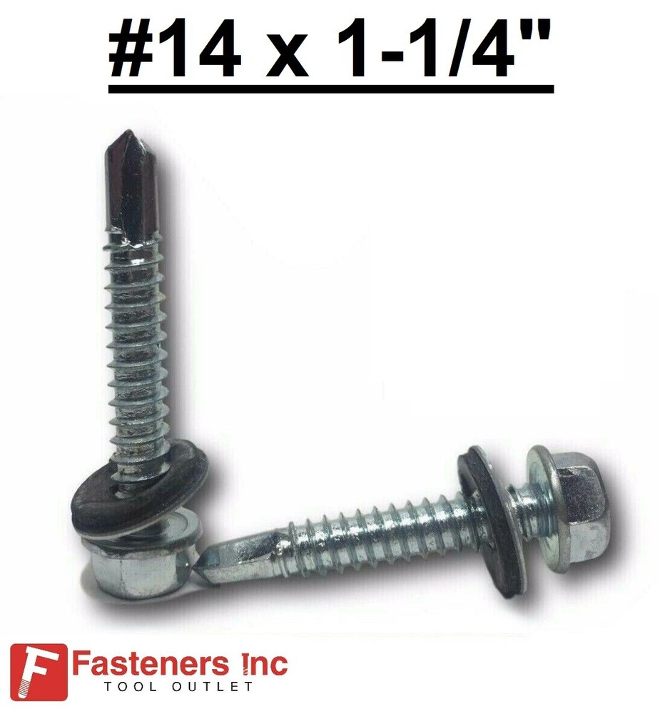#14-14 x 1-1/4″ Hex Rubber Washer Self Drilling Screws Roofing Siding 3/8″ Drive