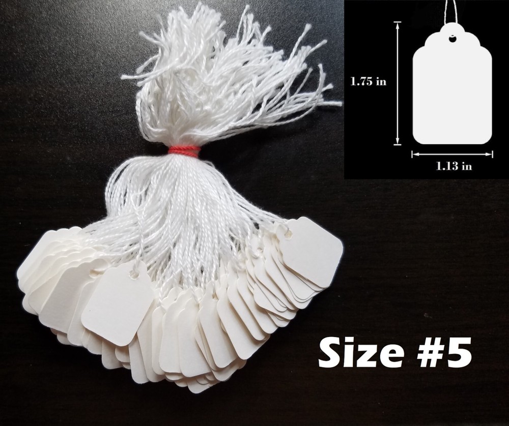 1000 Garage Sale Price Tags Size #5 White Merchandise Hang String Strung Garment