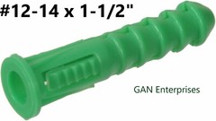 Ribbed Green Plastic Anchors #10-#12-#14 x 1.5″ With or Without #10x 1″ Screws