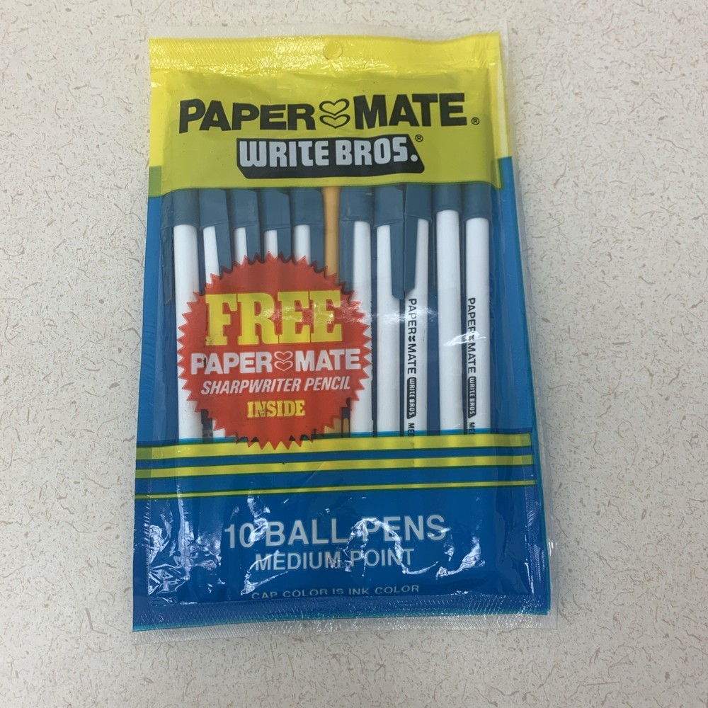 NEW Vintage 1980 Paper Mate Write Bros 10+ BLUE Ink Medium Ball Pens Ballpoint