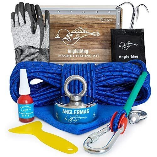 1250 lbs Magnet Fishing Kit AnglerMag Double Sided Magnetic Fishing Kit