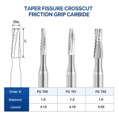 JMU Dental Surgical Bur Long FG #700 701 702 Carbide Burr 19mm High Speed