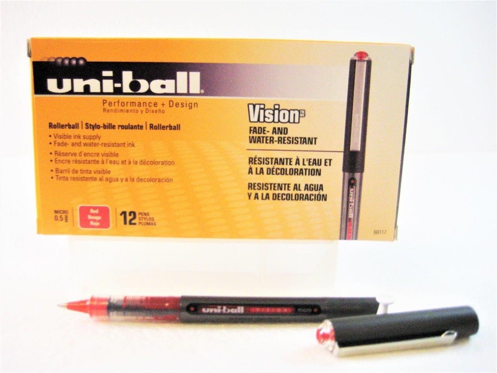 Uni-ball Onyx RED INK Fine Point Roller Ball Pen, One Dozen 12-Pens, New (60117)