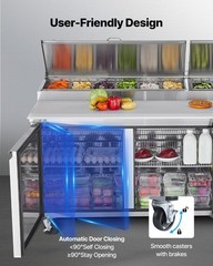 VEVOR Commercial Refrigerated Pizza Prep Table StainlessSteel Fridge Double Door