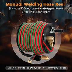 Manual Twin Welding Hose Reel Set, 1/4″ ID 100Ft Oxygen Acetylene Hose (Max 300