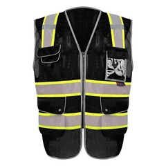 FX Class2 Hi-Vis Reflective Safety Vests with 6 Pockets and Zipper Front Black.