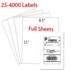 100 Full Sheet Shipping Labels 8.5×11 Self Adhesive Blank Paper for Laser/Inkjet