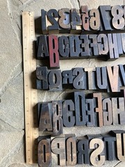 62 Vintage Letter Number Letterpress Wooden Print Blocks Two Full Alphabets