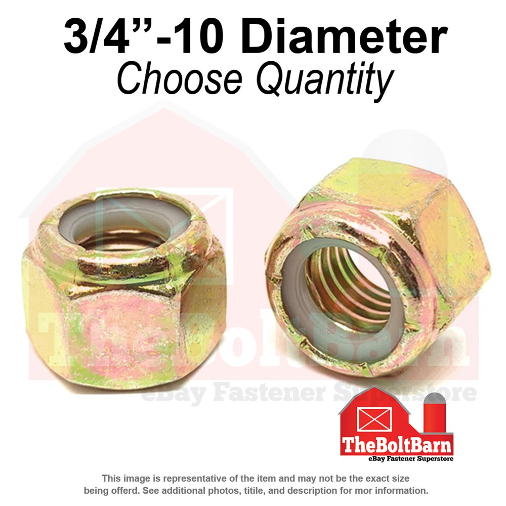 3/4″-10 Grade 8 Nylon Insert Lock Nuts Zinc Yellow Coarse Thread (Pick Qty)
