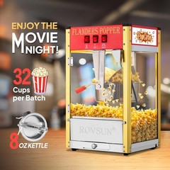 ROVSUN Commercial Popcorn Popper Machine 8oz Countertop Maker 850W 32 Cups Red