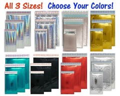 3 Sizes, 4×8, 6X10, 8X12 Assorted Combo Pack Padded Metallic Bubble Mailers Poly