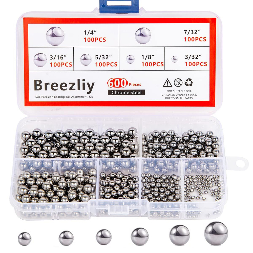 600pcs Bicycle Bearing Balls 6 Sizes 1/4 to 3/32 Loose Steel Ball Bearings Set