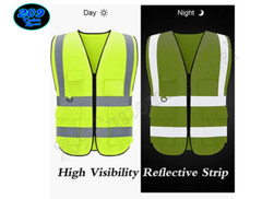 WAREHOUSE STAFF Reflective Safety Vest High Visibility Zipper Front w/Pockets