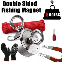 800lbs Magnet Fishing Kit Double Side Pull Force Strong Neodymium Carabiner Rope