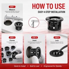 50PCS 7/8″ Round Cable Snap Bushing Grommet, Black Snap in Cable Grommet Prot…
