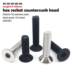 10/50Pcs M3 M4 M5 M6 M8 DIN7991 Black Grade 10.9 Steel 304 Stainless Steel Hexag