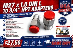 Chinese Excavator or Mini Skid M27 x 1.5 DIN L to 3/4″ NPT Adapter Fittings Pair