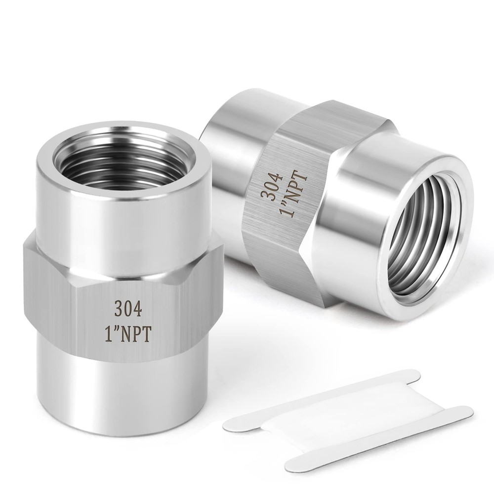 2PCS 304 Stainless Steel Pipe Coupling, 1-Inch Female x 1-Inch Female Fitting