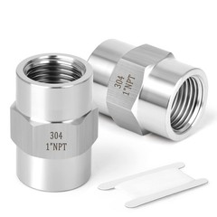 2PCS 304 Stainless Steel Pipe Coupling, 1-Inch Female x 1-Inch Female Fitting