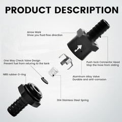 1/4″ 2PCS Fuel One-Way Check Valve, Aluminium Alloy 6Mm OD Fuel Line Check Valve