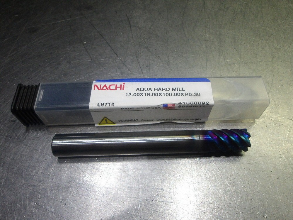 Nachi 12mm 6 Flute Carbide CR Endmill .030″ R 12.00×18.00×100.00xR0.30 (LOC1015B