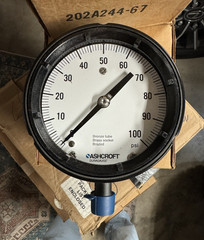 Ashcroft Duragauge Pressure Gauge 0-100 PSI 4-1/2in Face 1/4in Side/Bottom