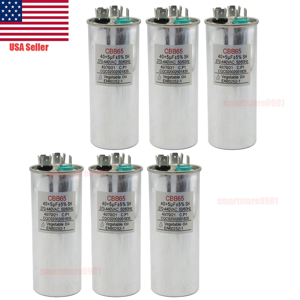 Dual Run AC Capacitor 40+5 MFD µF 370-440VAC 50/60Hz 5% HVAC – 6Pack