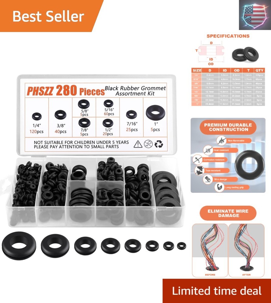 PSHZZ 280 PCS Rubber Grommets Kit, Rubber Hole Grommet Gaskets Assortment for…