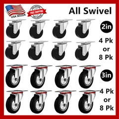 4-8 Pk of 2″ & 3″ Swivel Caster Wheels Rubber Base Top Plate Bearing Heavy Duty