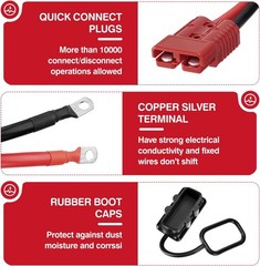 24 FT Quick Disconnect Winch Power Cable, 4 Gauge 4 AWG Wiring For Winch Trailer