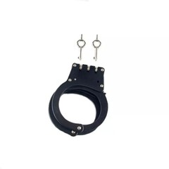 Professional Police Handcuffs Hinged Stainless Steel Black Heavy Duty + Two Keys