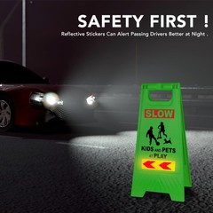 24 Inches Kids Playing Sign 4PACK Green Children at Play Safety Reflective