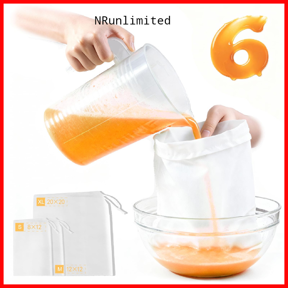 Gokyvei Nut Milk Bag Reusable 6 Pcs 20X20/12X12/12X8 Cheese Cloths For
