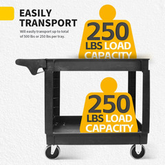Heavy Duty 2‑Shelf Service Cart 500 Lb Capacity Polypropylene Utility Cart with
