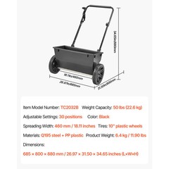 KFFKFF 50lbs Walk-Behind Drop Spreader, 18″ Width 10 Settings
