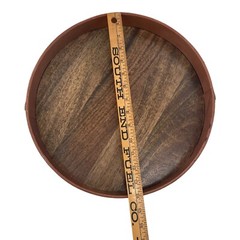 Vintage Wood and Leather 14″ Round Tray Handmade MCM Mid Century 4 lbs Any Room