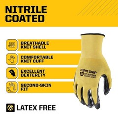 FIRM GRIP Work Gloves Men’s Large Nitrile Coated Machine Washable Yellow 10 Pack